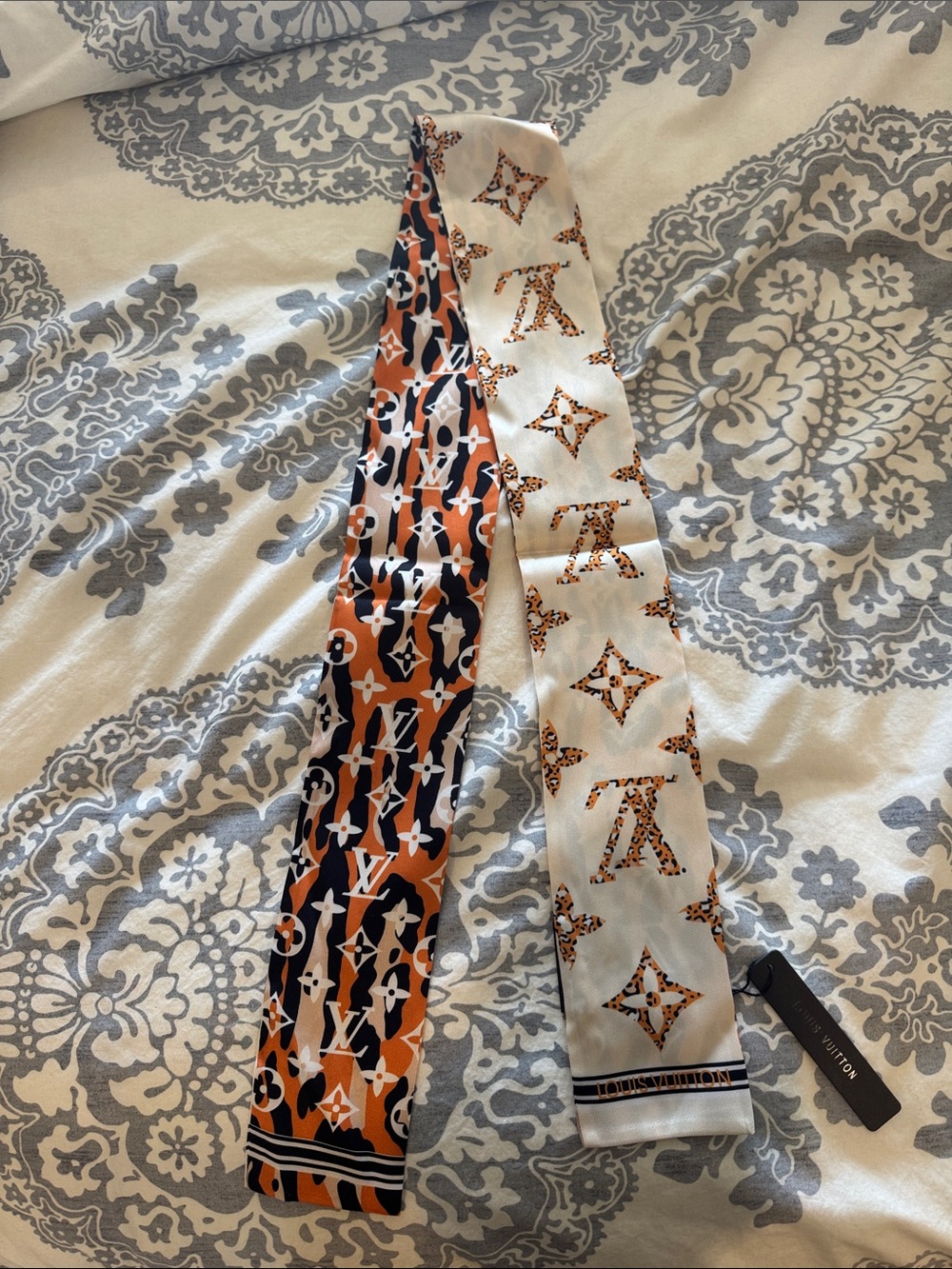 Louis Vuitton Orange, Black & White Monogram Twilly Scarf